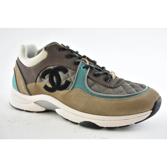 Chanel 21B Mens Brown Black Green White CC Logo Low Top Trainer Sneaker 46 13 - Picture 3 of 11